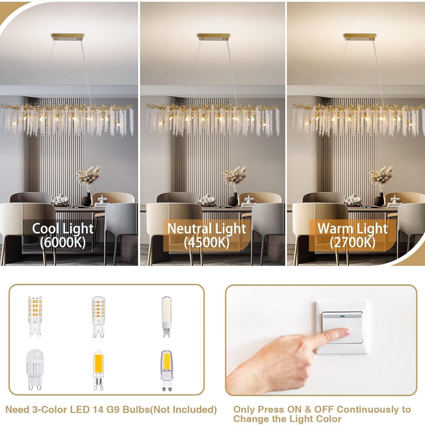 YUYI Gold Tree Branch Crystal Chandelier 47.2" Rectangular