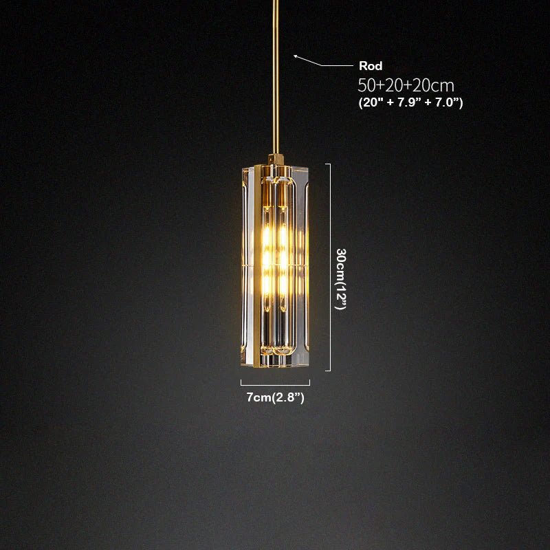 Golden Rectangular Crystal Pendant Lighting - W2.8" X H12"Blushlighting