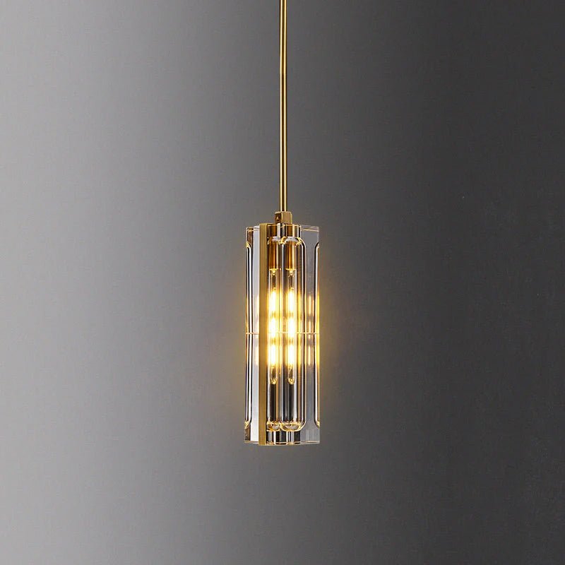Golden Rectangular Crystal Pendant Lighting - W2.8" X H12"Blushlighting