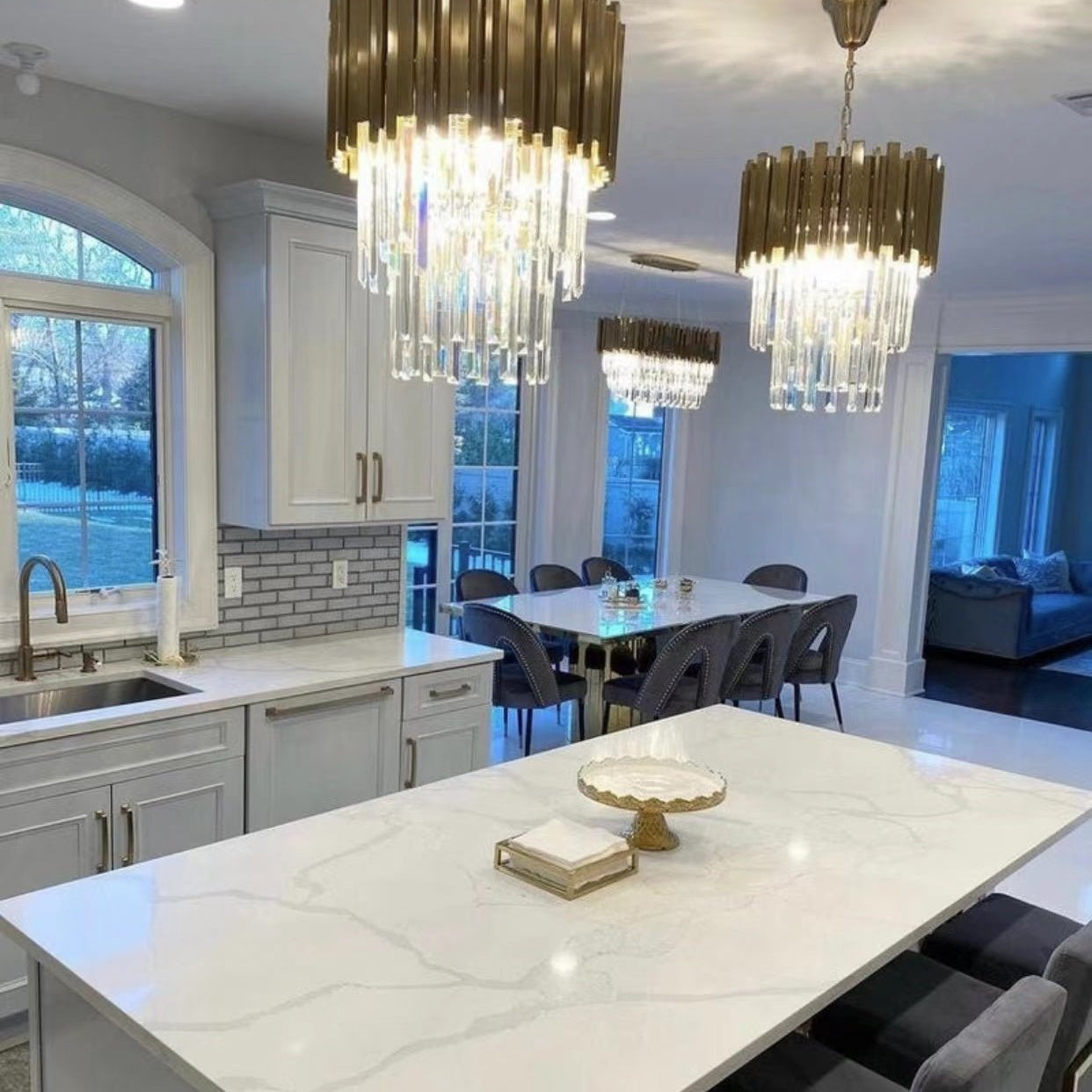 Gold/Silver Round Modern Tiered Metal Crystal Chandelier - Round/Pendant/ 2 Layers D18"*H22"/6 LightsGoldWhite LightBlushlighting