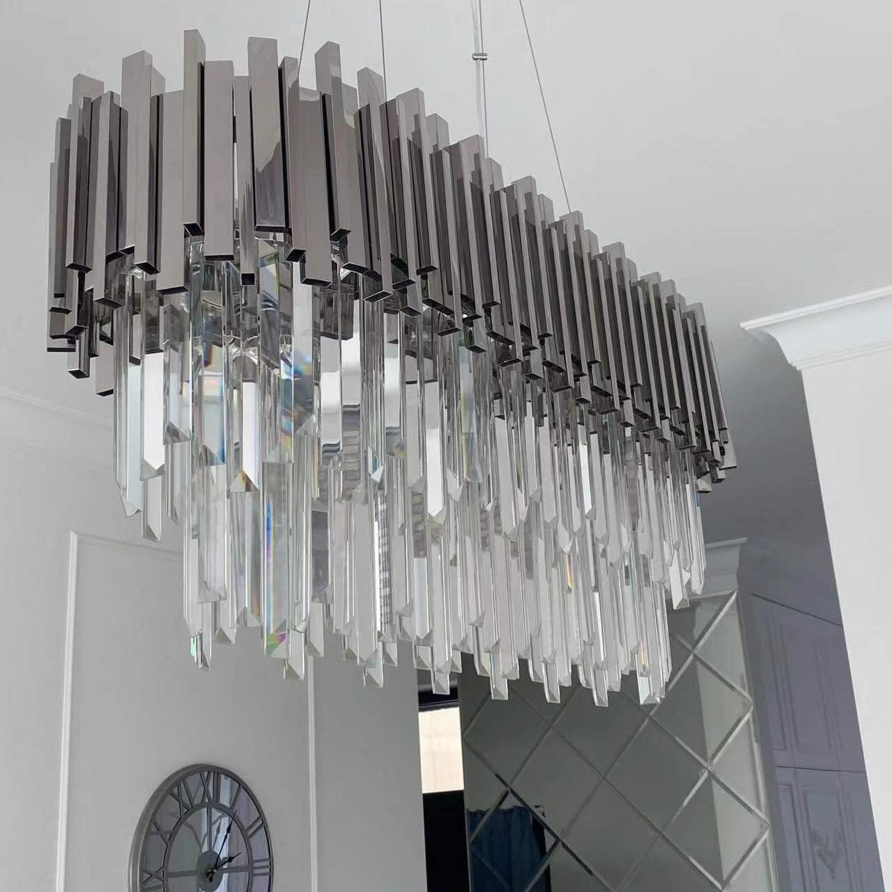 Gold/Silver Round Modern Tiered Metal Crystal Chandelier - Rectangle: L35.5" *W11.8" *H13.8"/7 LightsSilverWarm LightBlushlighting