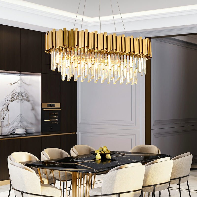 Gold/Silver Round Modern Tiered Metal Crystal Chandelier - Rectangle: L35.5" *W11.8" *H13.8"/7 LightsGoldWarm LightBlushlighting