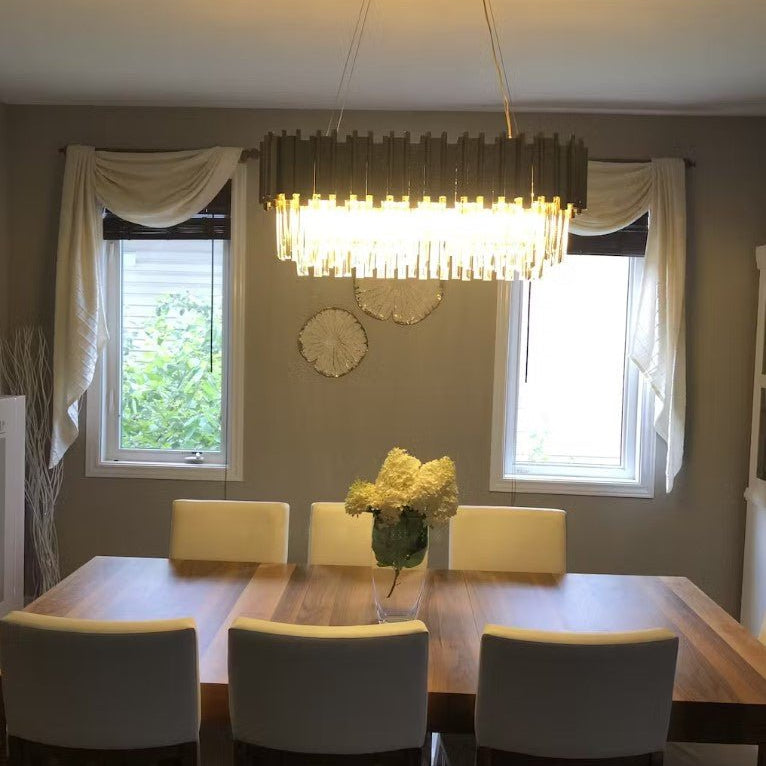 Gold/Silver Round Modern Tiered Metal Crystal Chandelier - Rectangle: L35.5" *W11.8" *H13.8"/7 LightsSilverWarm LightBlushlighting