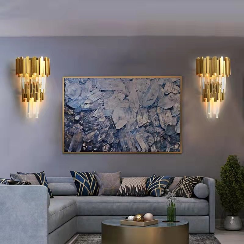 Gold/Silver Round Modern Tiered Metal Crystal Chandelier - 2 Layers Wall Light: D10.6"*H21.3"GoldWarm LightBlushlighting