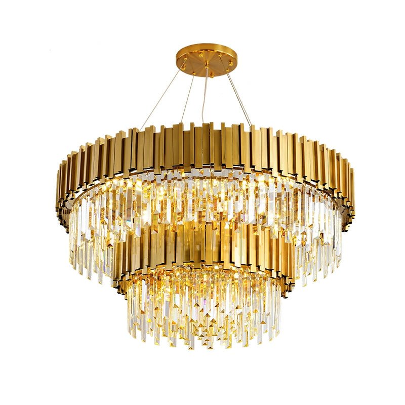 Gold/Silver Round Modern Tiered Metal Crystal Chandelier - Round: 2 Layers D36.2" *H21.6"/21 Lights/40kgGoldWarm LightBlushlighting