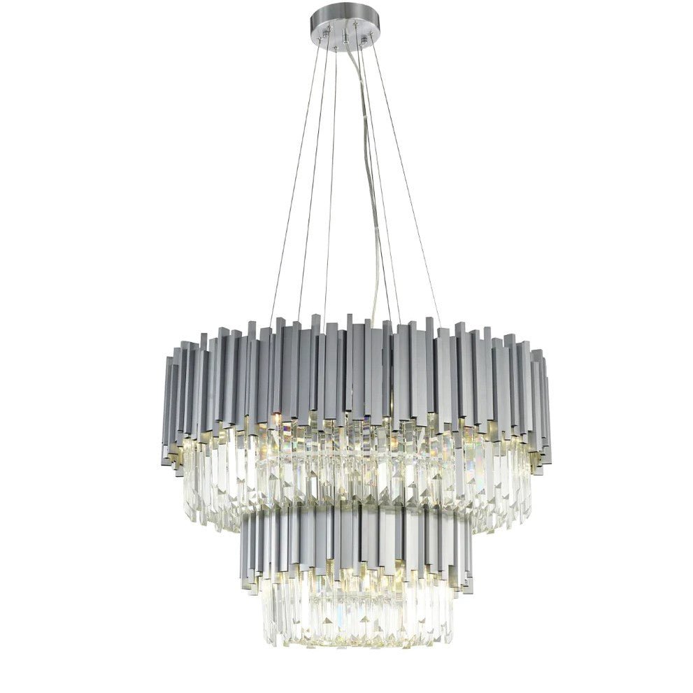 Gold/Silver Round Modern Tiered Metal Crystal Chandelier - Round: 2 Layers D31.5"*H21.6"/15 LightsSilverWarm LightBlushlighting