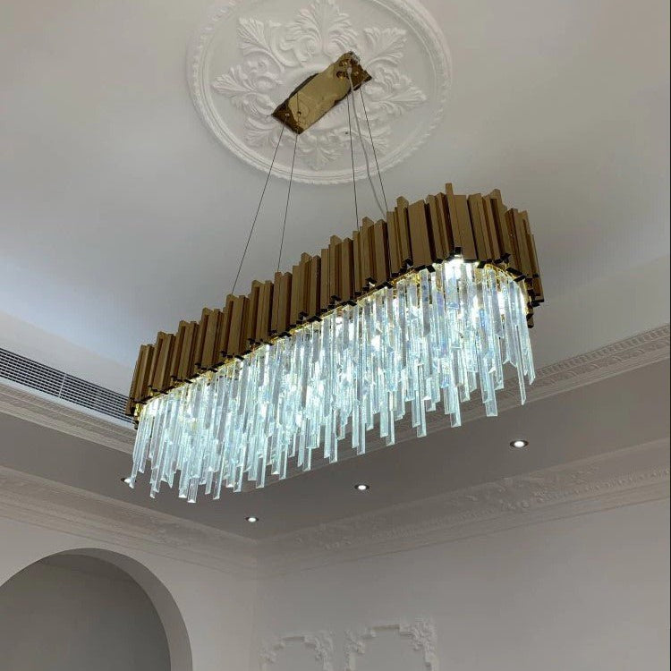 Gold/Silver Round Modern Tiered Metal Crystal Chandelier - Rectangle: L59.1“*W11.8”*H13”8"/26 LightsGoldWarm LightBlushlighting
