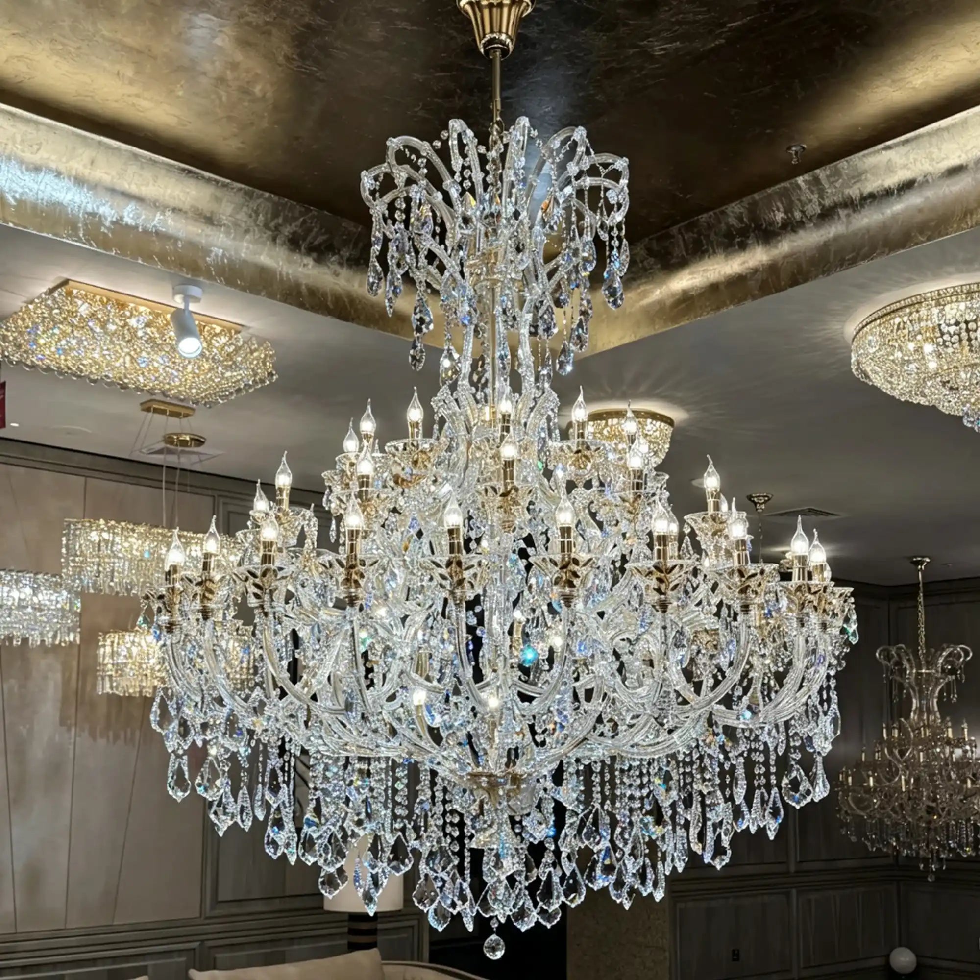 Grand Imperial Crystal Palace Chandelier for Mansion/Hotel Lobby/Banquet Hall - 54 Lights/D63"*H72.8"(D160cm*H185cm)/100kgWarm LightBlushlighting