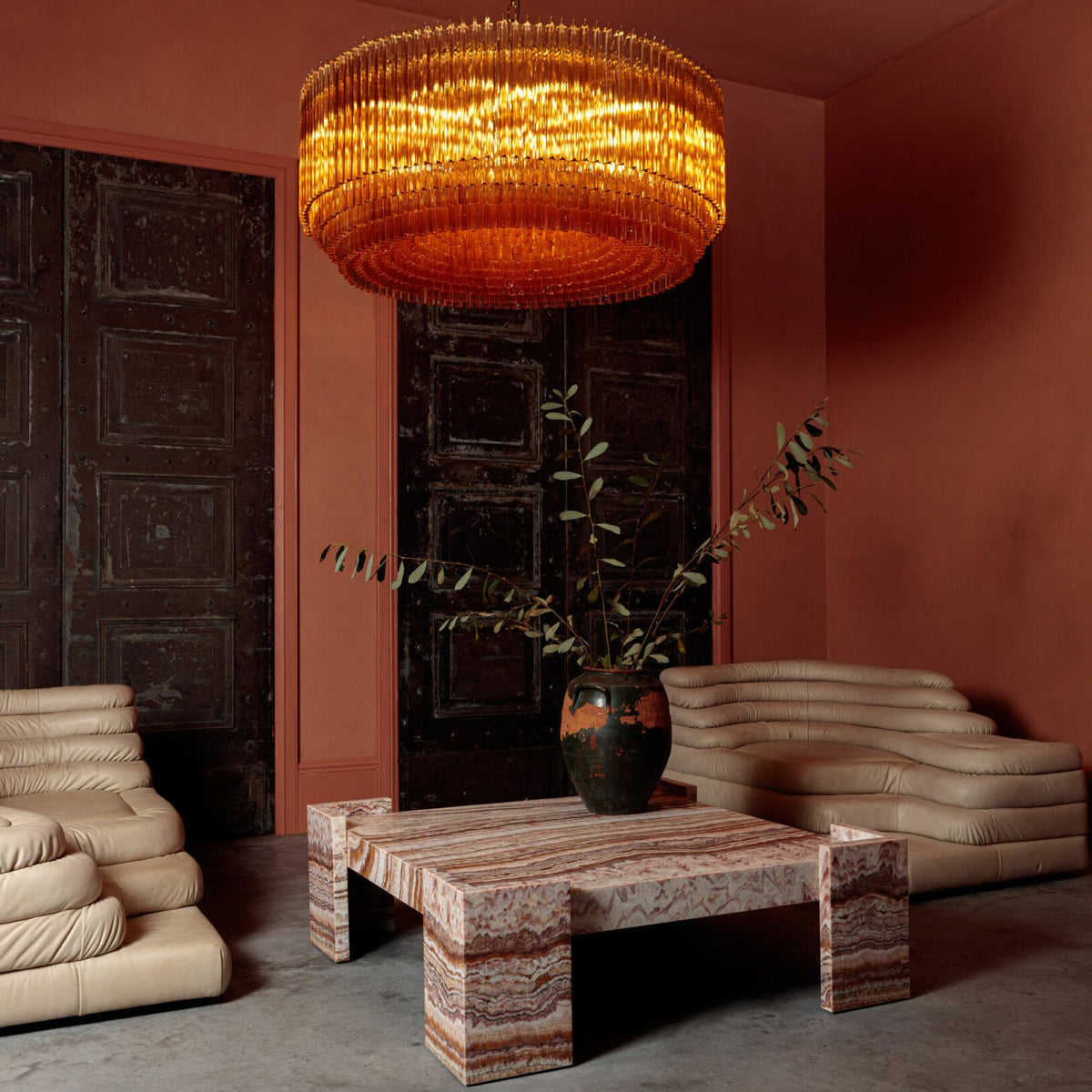 Grande Amaro Drum Chandelier - ∅ 51.2″ x H 20.5″Amber & GoldBlushlighting
