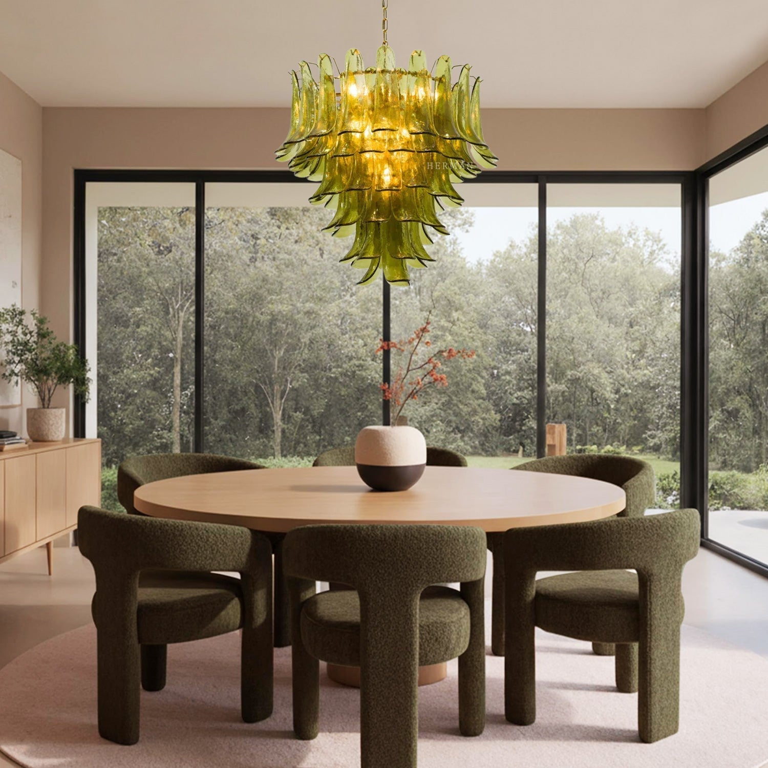 Green Petalo Murano Chandelier - 29.53"Blushlighting