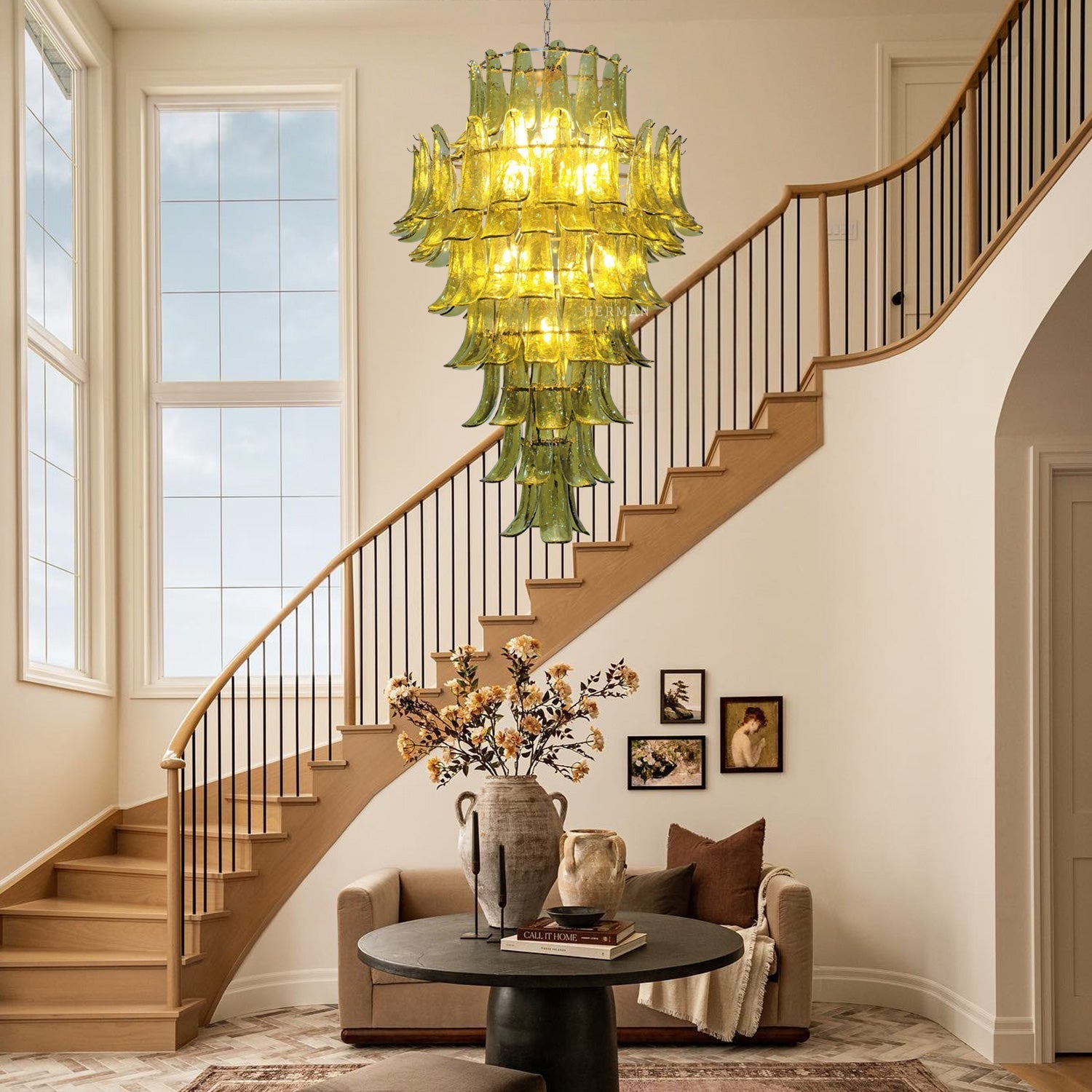 Green Petalo Murano Chandelier - 29.53"Blushlighting