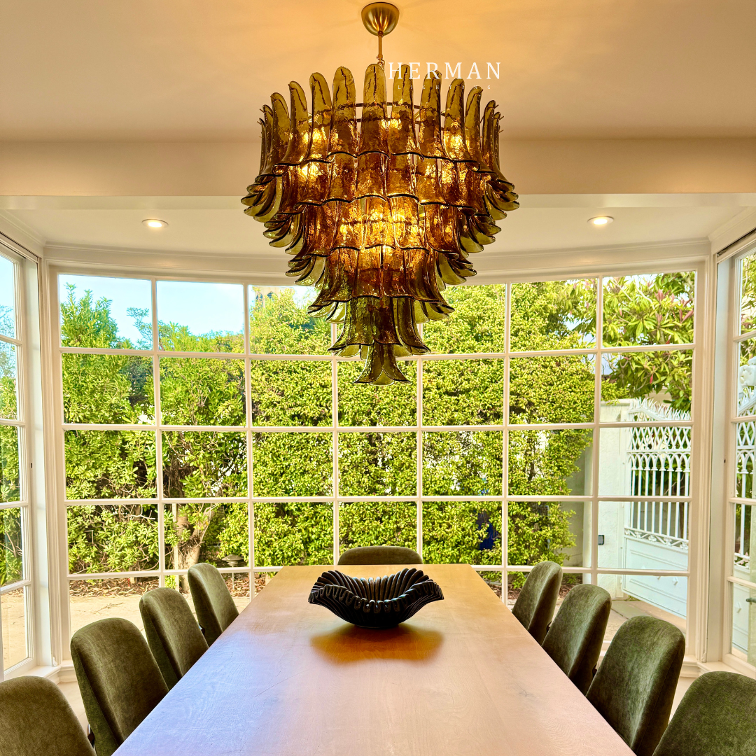 Green Petalo Murano Chandelier - 29.53"Blushlighting