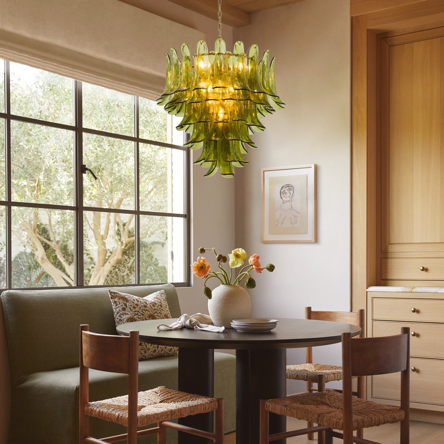 Green Petalo Murano Chandelier - 29.53"Blushlighting