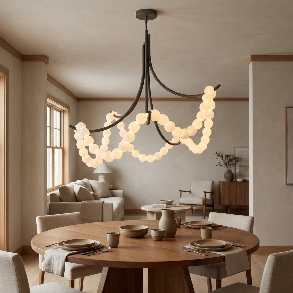 Grid Master Alabaster Chandelier - Antique NickelBlushlighting