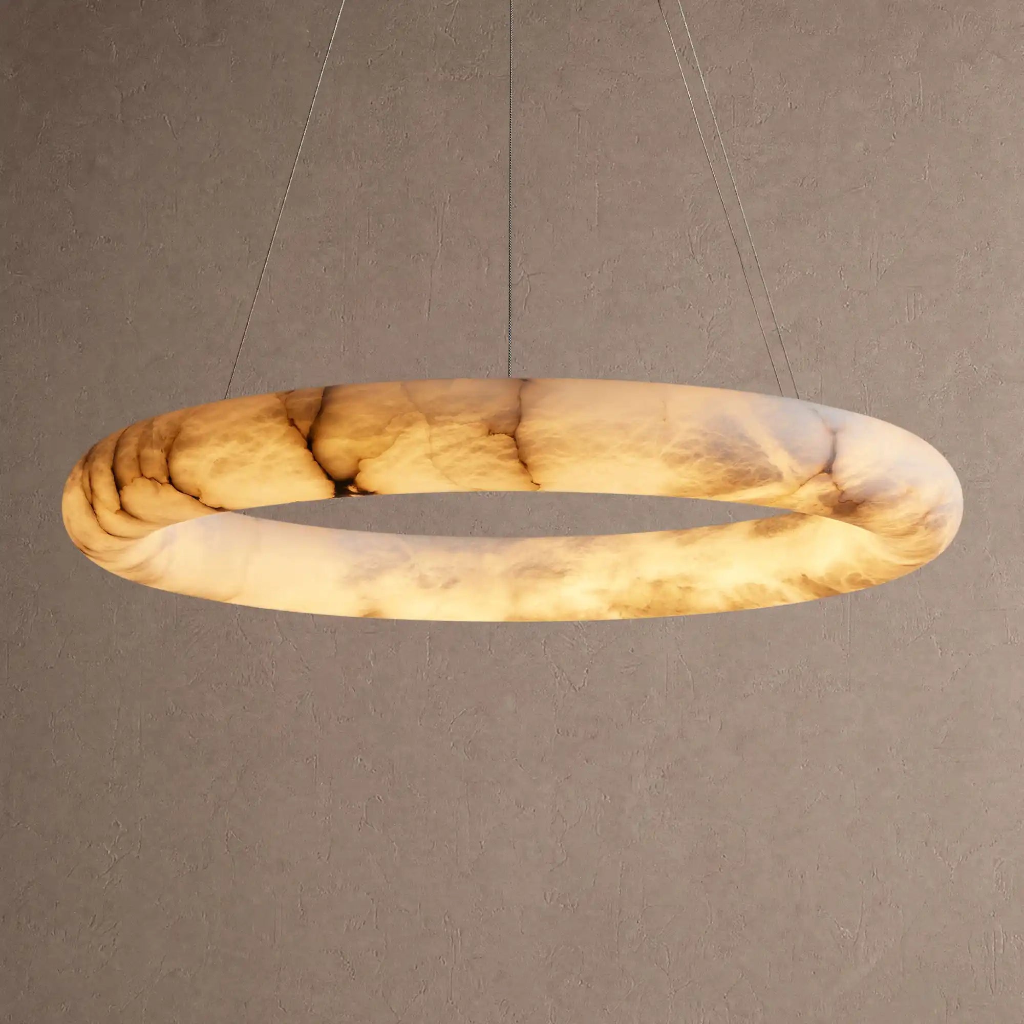 Halima Halo Alabaster Chandelier in white - modern dining room lighting