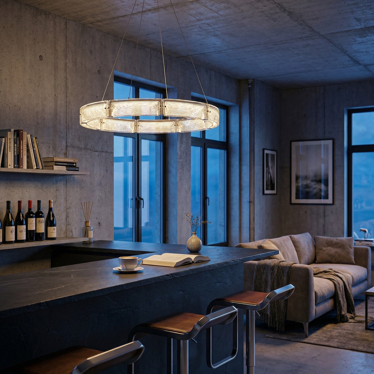 Halo Modern Glass Round Chandelier - Ø39.4" × H3.9" (Ø100 × H10 cm)Blushlighting