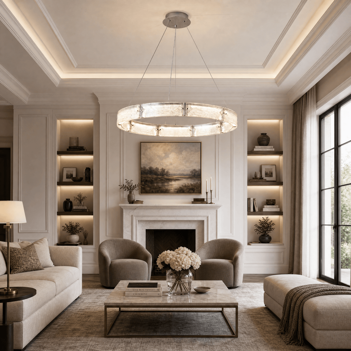 Halo Modern Glass Round Chandelier - Ø31.5" × H3.9" (Ø80 × H10 cm)Blushlighting
