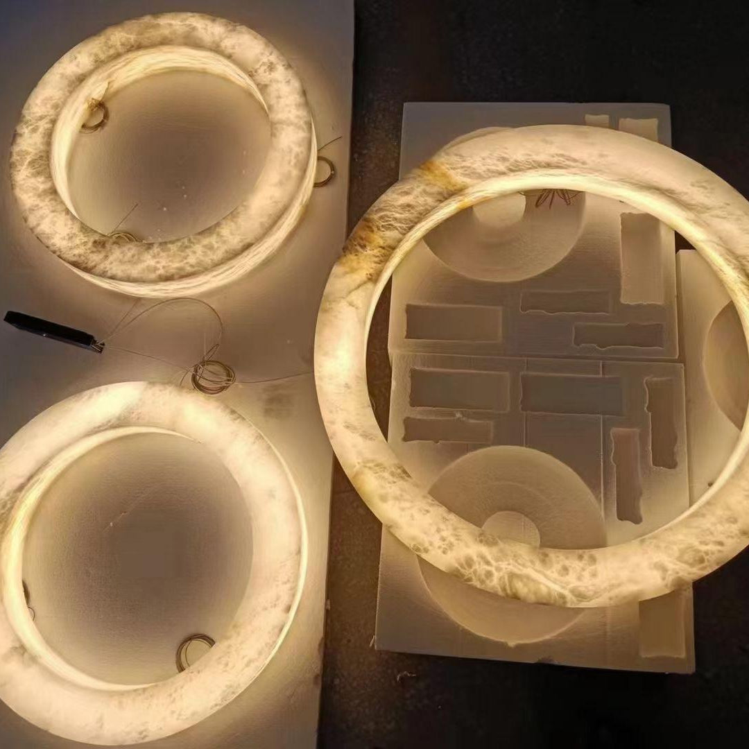 Halo Ring Alabaster Natural Stone Chandelier - 23.6 x 2.4 x 2.4 inchesBlushlighting