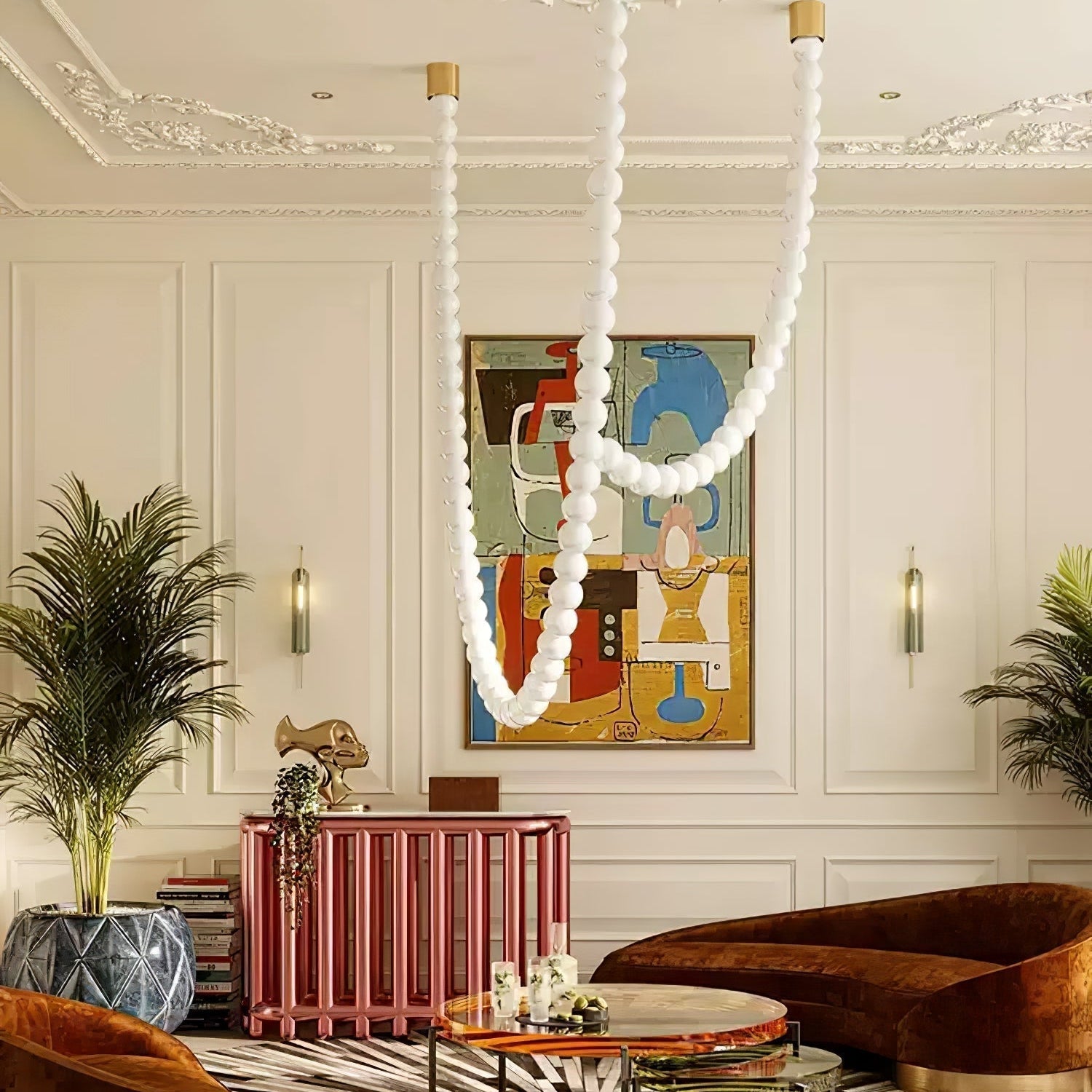 Halti Necklace Acrylic Chandelier - 120 Lights: Dia 39.3" xH 118.1"Gold & WhiteWarm LightBlushlighting