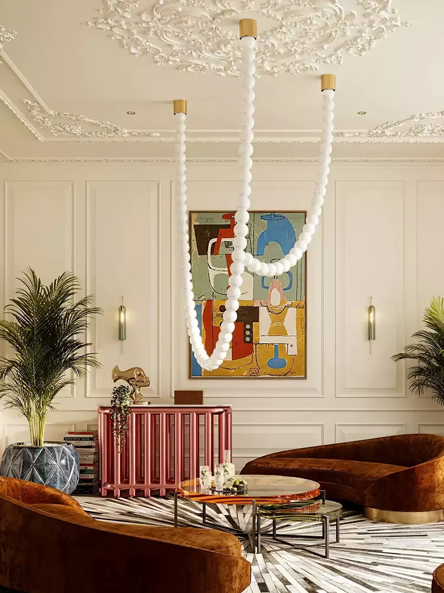 Halti Necklace Acrylic Chandelier - 120 Lights: Dia 39.3" xH 118.1"Gold & WhiteWarm LightBlushlighting