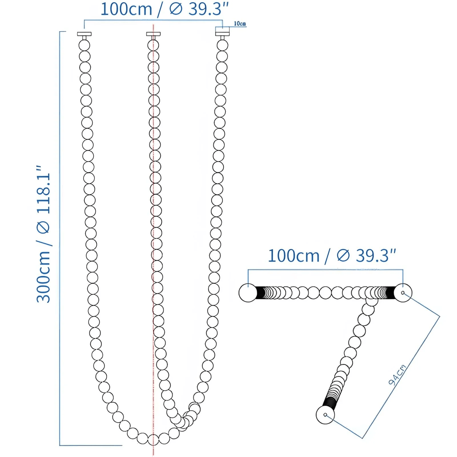 Halti Necklace Acrylic Chandelier - 120 Lights: Dia 39.3" xH 118.1"Gold & WhiteWarm LightBlushlighting