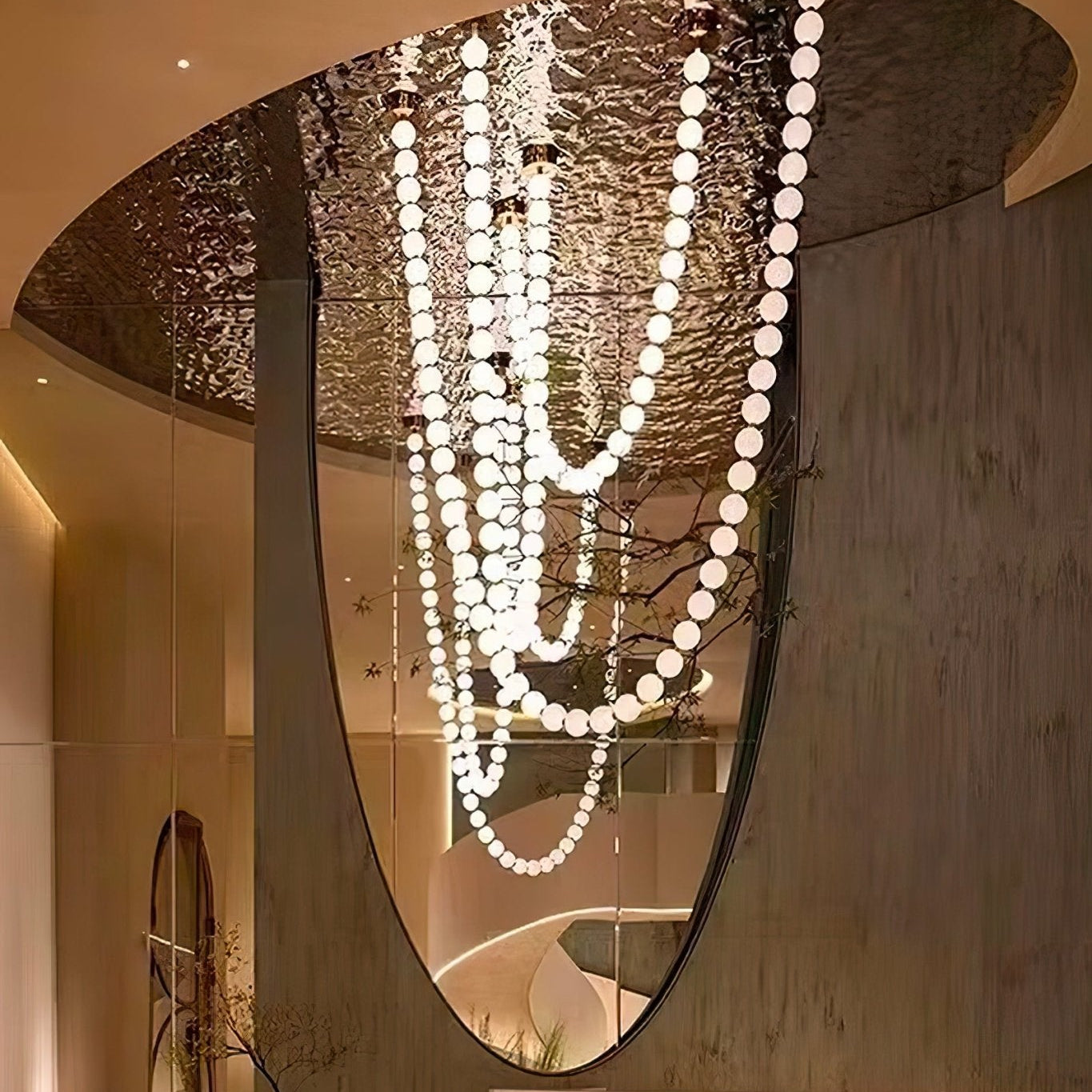 Halti Necklace Acrylic Chandelier - 114 Lights: Dia 31.5" x H 98.4"Gold & WhiteWarm LightBlushlighting