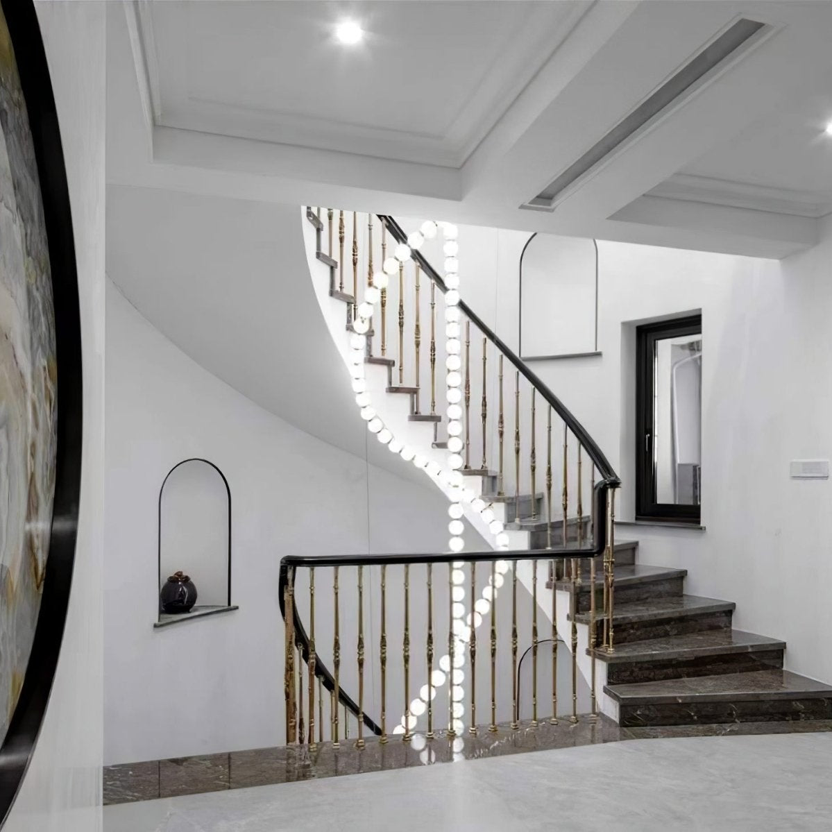 Halti Necklace Acrylic Chandelier - 15 Lights: Dia 35" xH 19.6"Gold & WhiteWarm LightBlushlighting