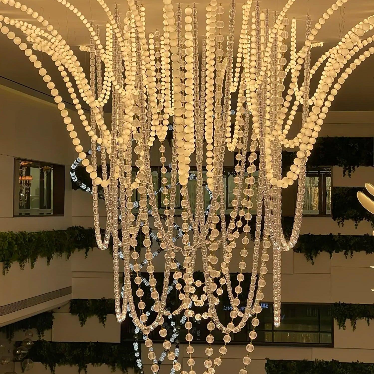 Halti Necklace Acrylic Chandelier - 114 Lights: Dia 31.5" x H 98.4"Gold & WhiteWarm LightBlushlighting