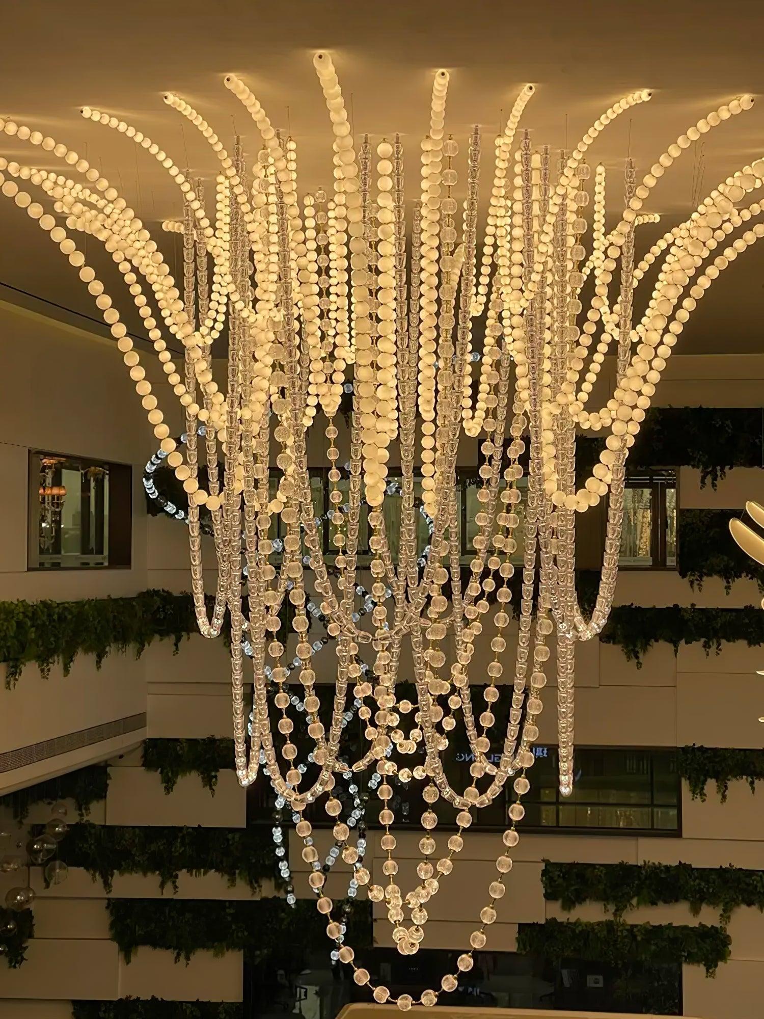 Halti Necklace Acrylic Chandelier - 114 Lights: Dia 31.5" x H 98.4"Gold & WhiteWarm LightBlushlighting