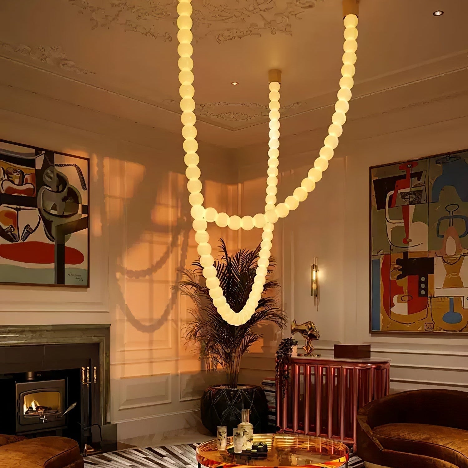 Halti Necklace Acrylic Chandelier - 114 Lights: Dia 31.5" x H 98.4"Gold & WhiteWarm LightBlushlighting