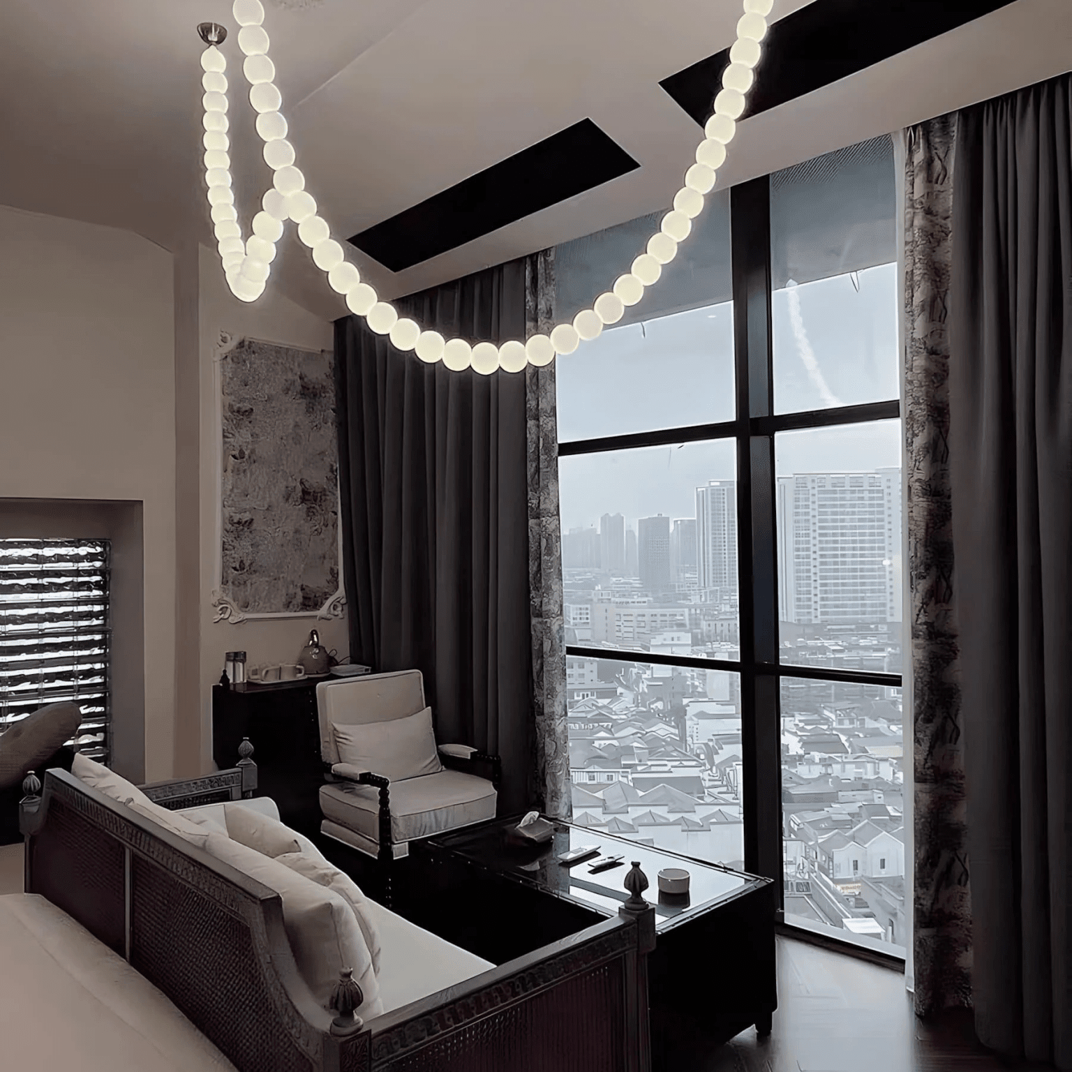 Halti Necklace Acrylic Chandelier - 114 Lights: Dia 31.5" x H 98.4"Gold & WhiteWarm LightBlushlighting