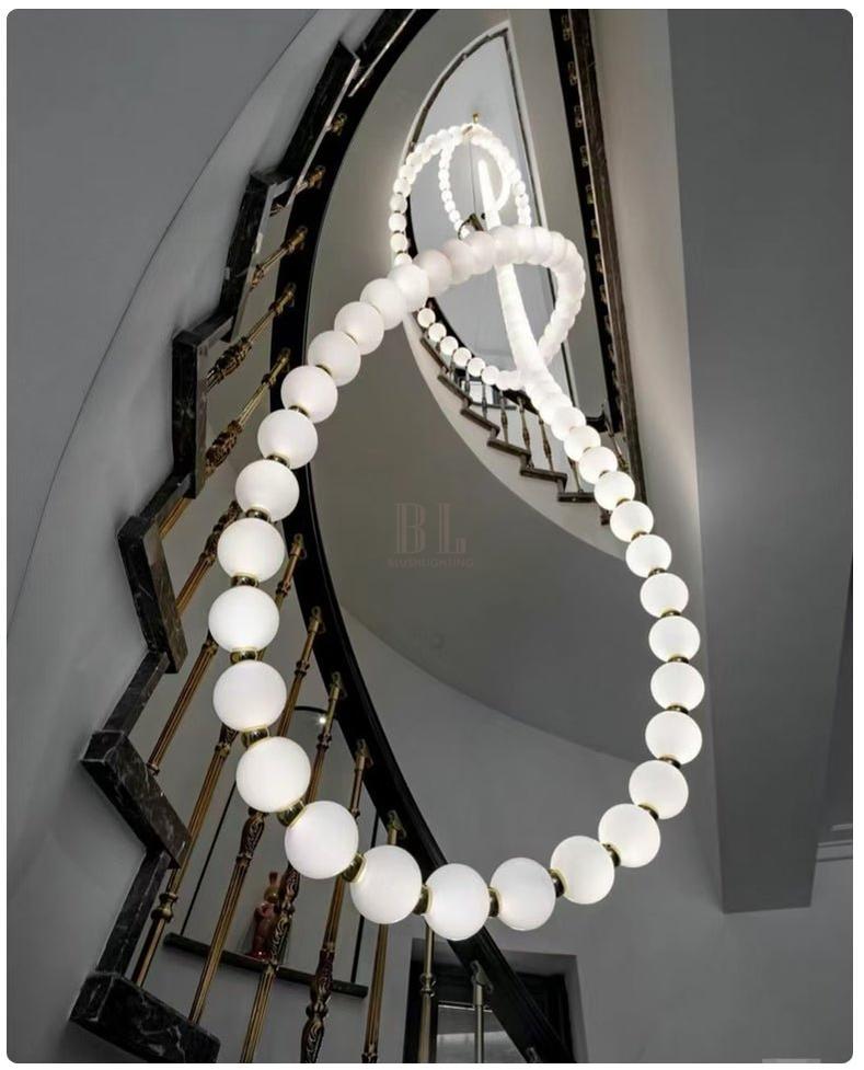 Halti Necklace Acrylic Chandelier - 114 Lights: Dia 31.5" x H 98.4"Gold & WhiteWarm LightBlushlighting