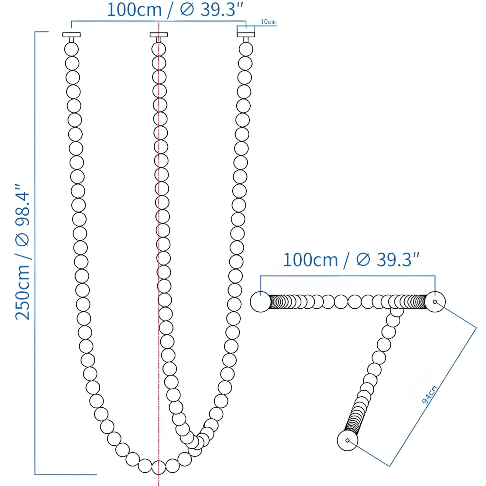 Halti Necklace Acrylic Chandelier - 102 Lights: Dia 39.3" x H 98.4"Gold & WhiteWarm LightBlushlighting