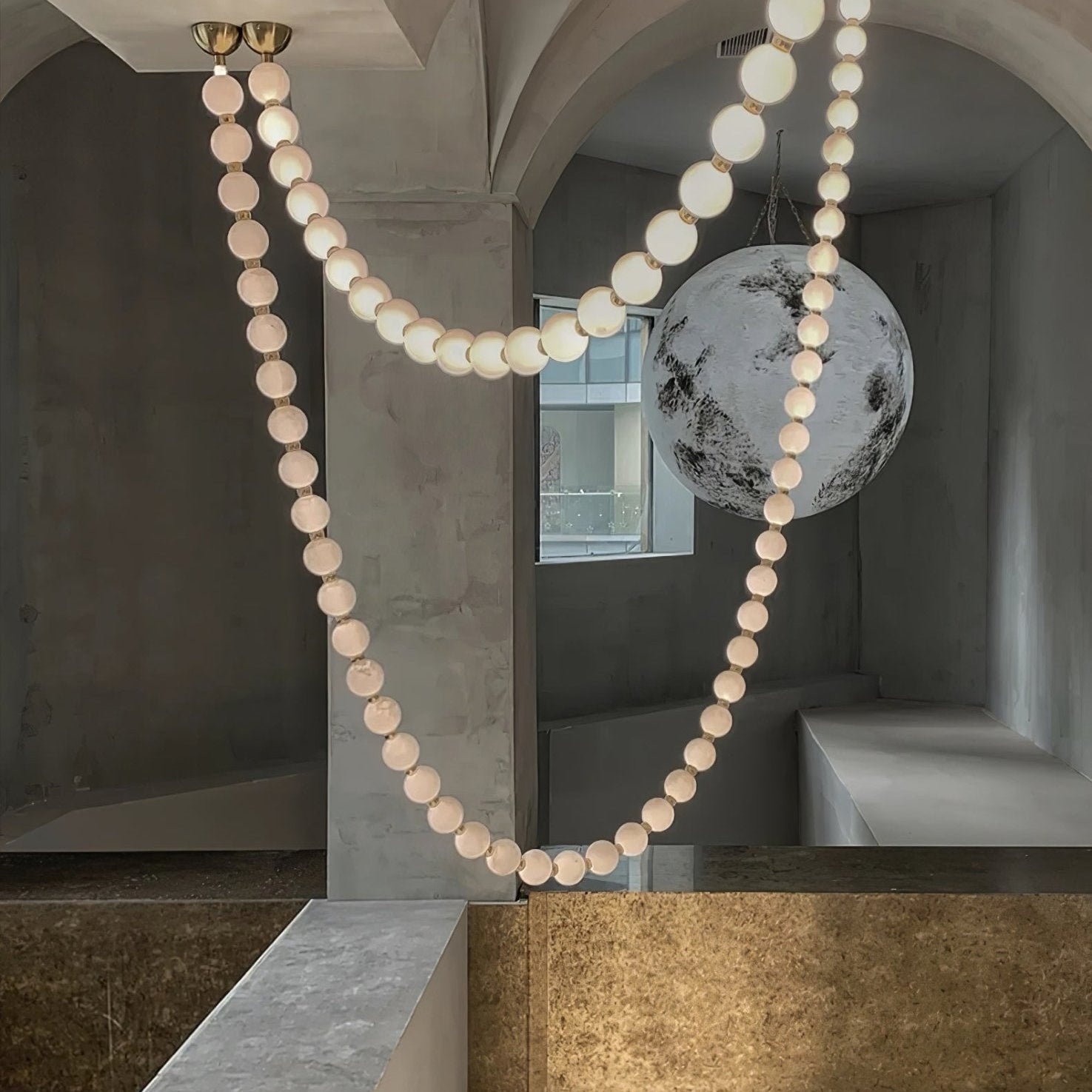 Halti Necklace Acrylic Chandelier - 114 Lights: Dia 31.5" x H 98.4"Gold & WhiteWarm LightBlushlighting