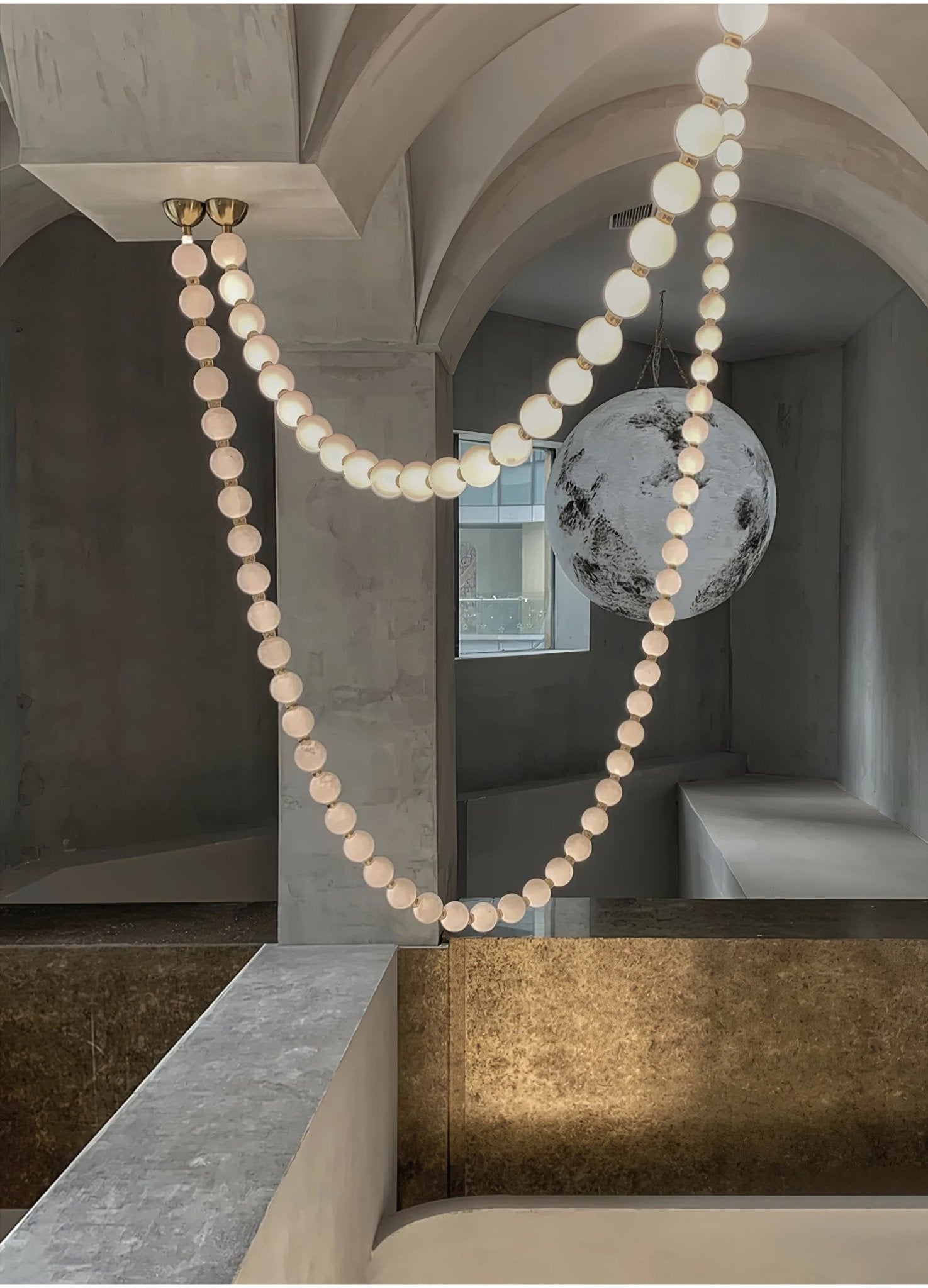 Halti Necklace Acrylic Chandelier - 114 Lights: Dia 31.5" x H 98.4"Gold & WhiteWarm LightBlushlighting