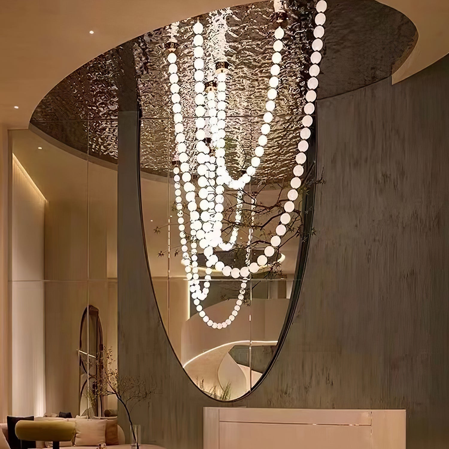 Halti Necklace Acrylic Chandelier - 114 Lights: Dia 31.5" x H 98.4"Gold & WhiteWarm LightBlushlighting