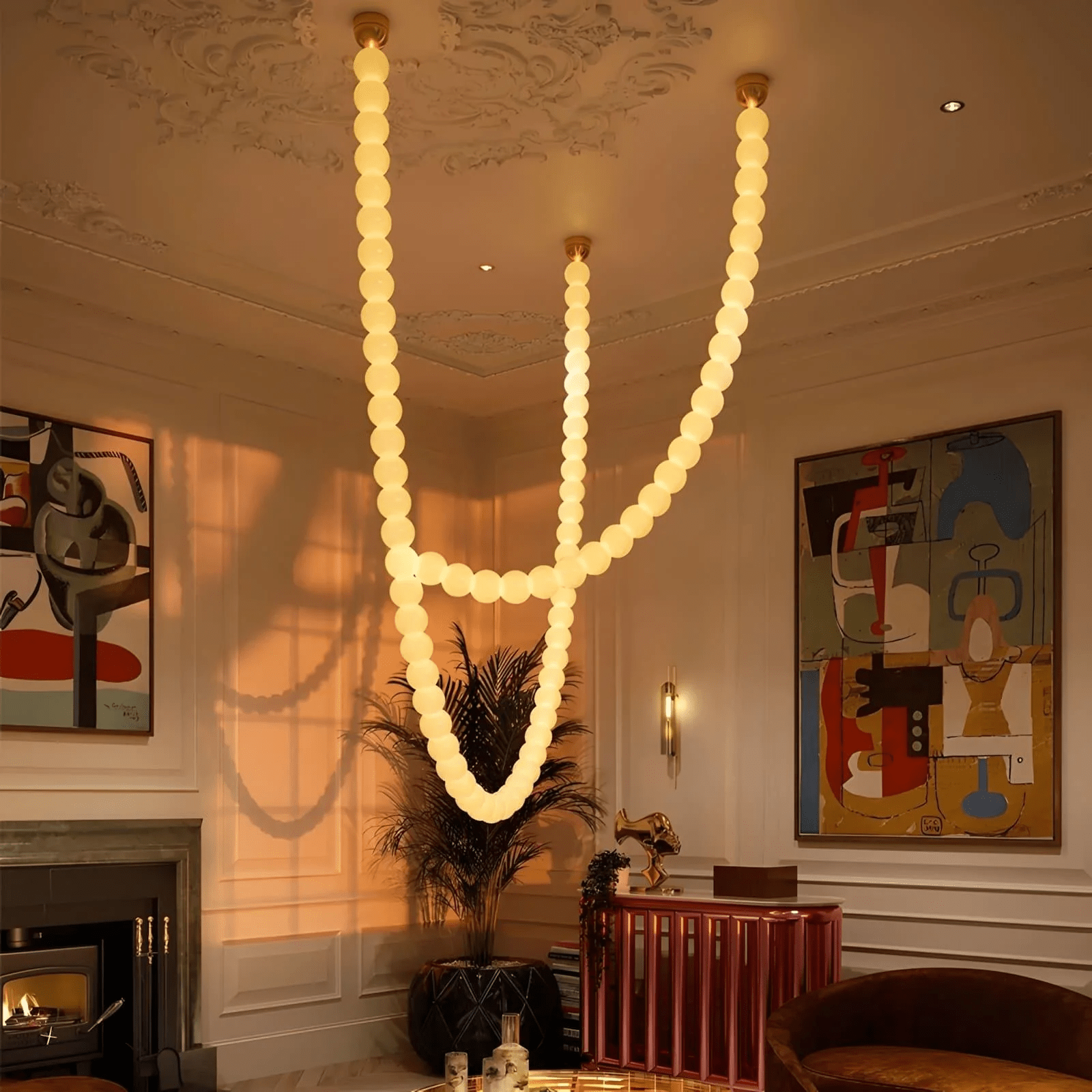 Halti Necklace Acrylic Chandelier - 15 Lights: Dia 35" xH 19.6"Gold & WhiteWarm LightBlushlighting