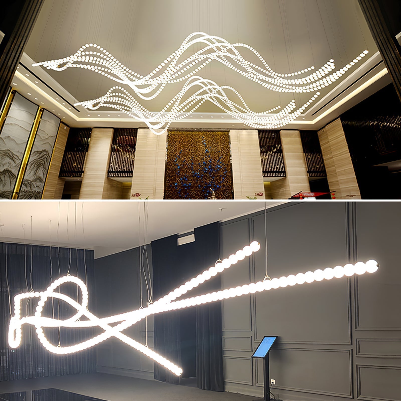 Halti Necklace Acrylic Chandelier - 114 Lights: Dia 31.5" x H 98.4"Gold & WhiteWarm LightBlushlighting