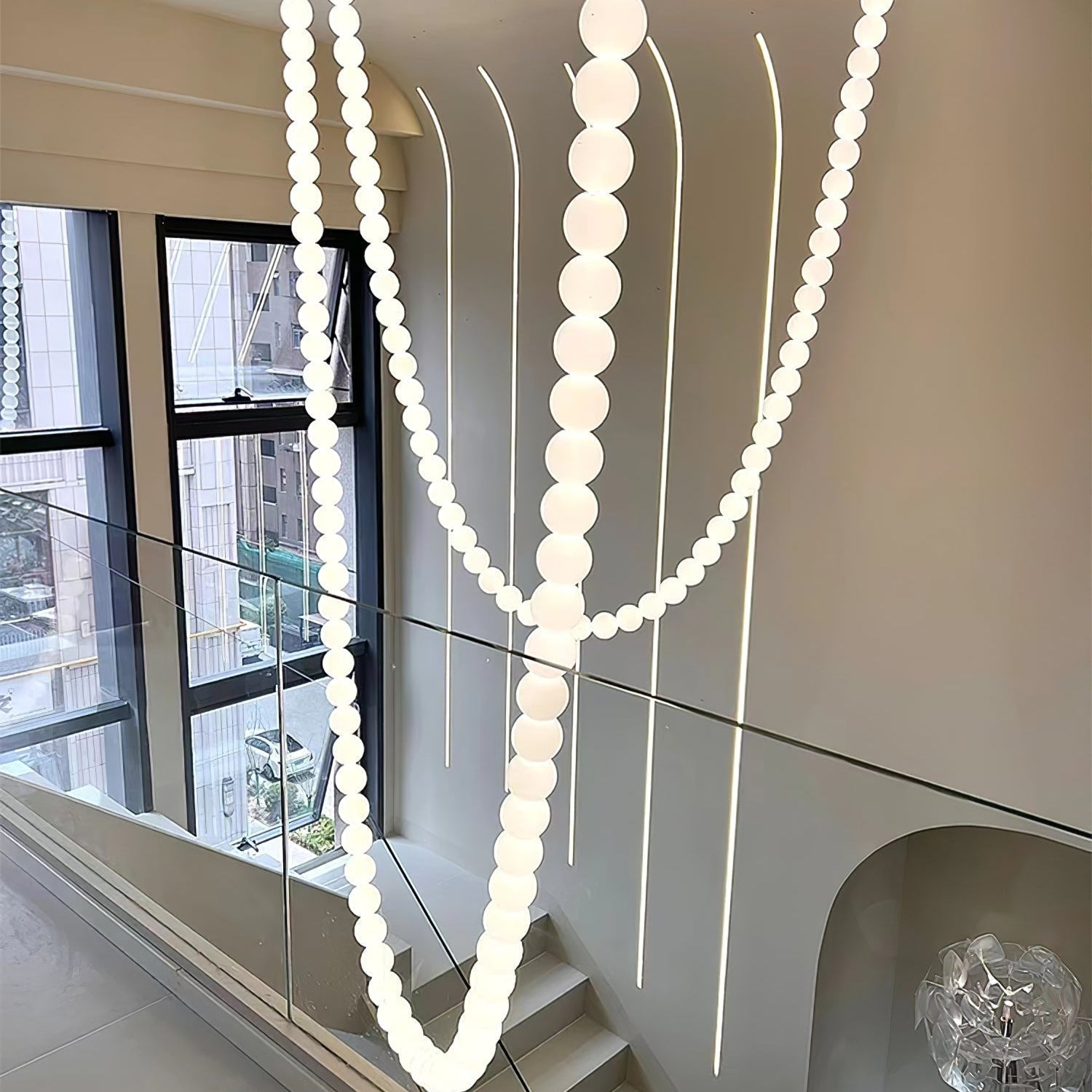 Halti Necklace Acrylic Chandelier - 15 Lights: Dia 35" xH 19.6"Gold & WhiteWarm LightBlushlighting