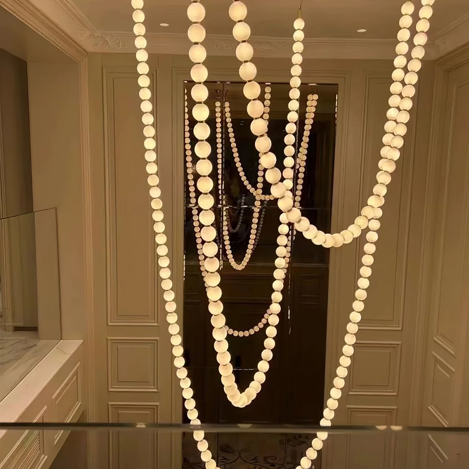 Halti Necklace Acrylic Chandelier - 114 Lights: Dia 31.5" x H 98.4"Gold & WhiteWarm LightBlushlighting