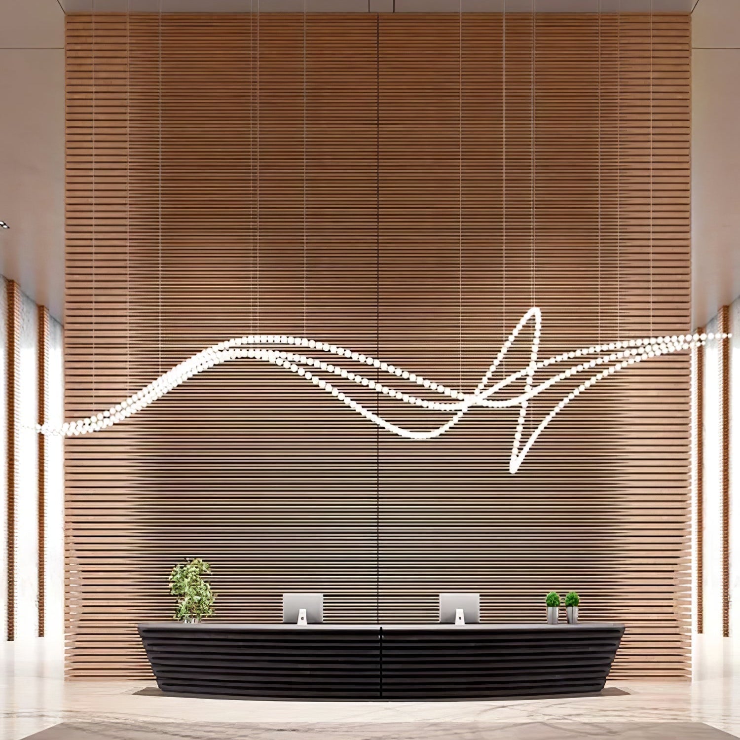 Halti Necklace Acrylic Chandelier - 114 Lights: Dia 31.5" x H 98.4"Gold & WhiteWarm LightBlushlighting