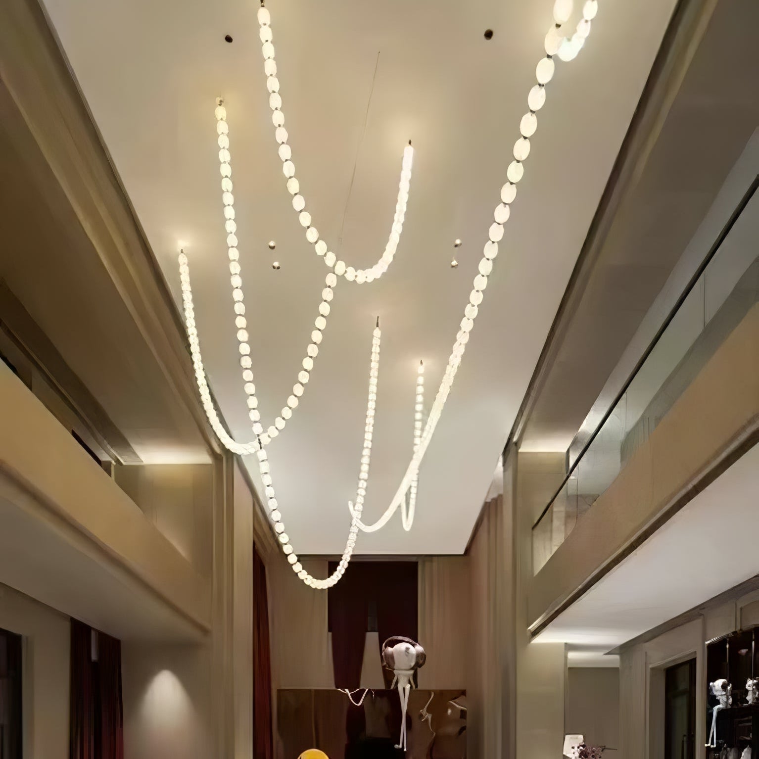 Halti Necklace Acrylic Chandelier - 114 Lights: Dia 31.5" x H 98.4"Gold & WhiteWarm LightBlushlighting
