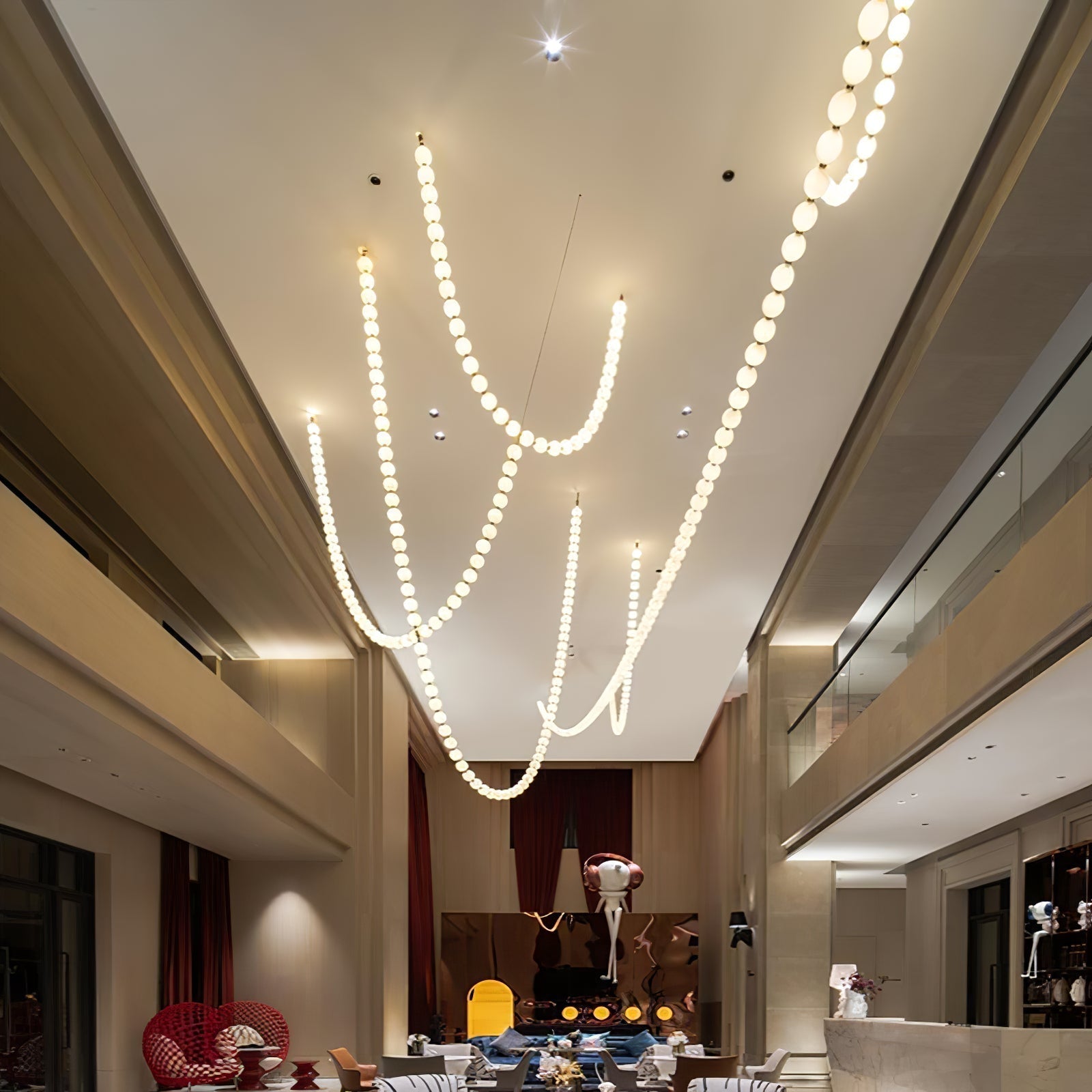 Halti Necklace Acrylic Chandelier - 114 Lights: Dia 31.5" x H 98.4"Gold & WhiteWarm LightBlushlighting