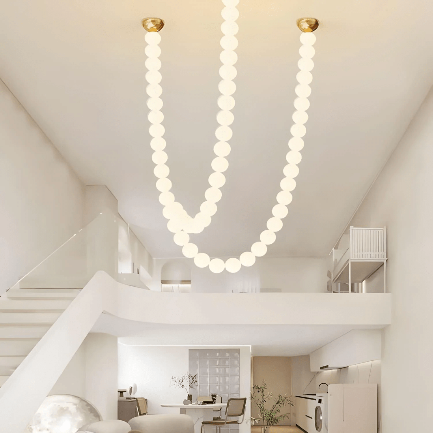 Halti Necklace Acrylic Chandelier - 114 Lights: Dia 31.5" x H 98.4"Gold & WhiteWarm LightBlushlighting