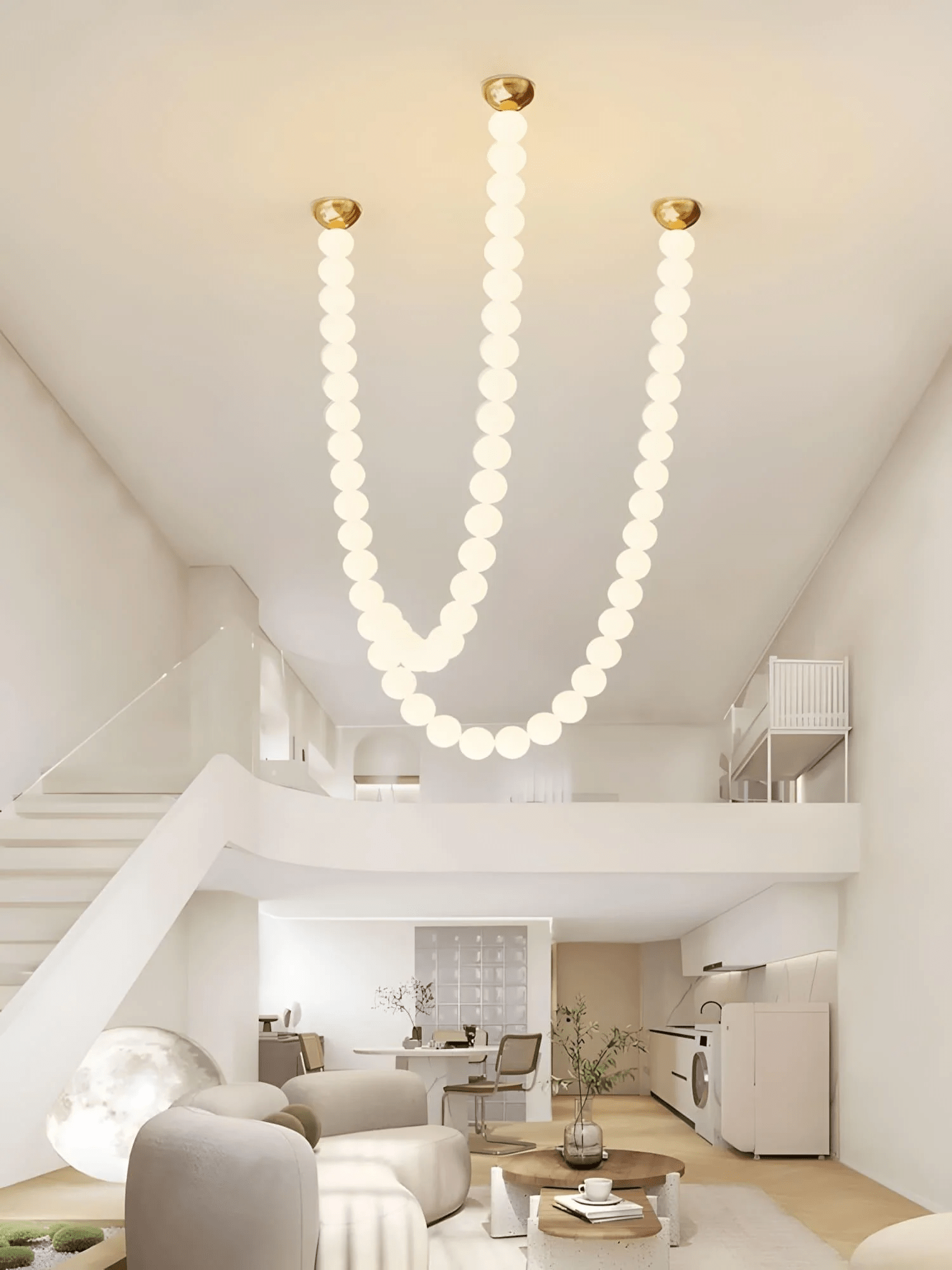 Halti Necklace Acrylic Chandelier - 114 Lights: Dia 31.5" x H 98.4"Gold & WhiteWarm LightBlushlighting