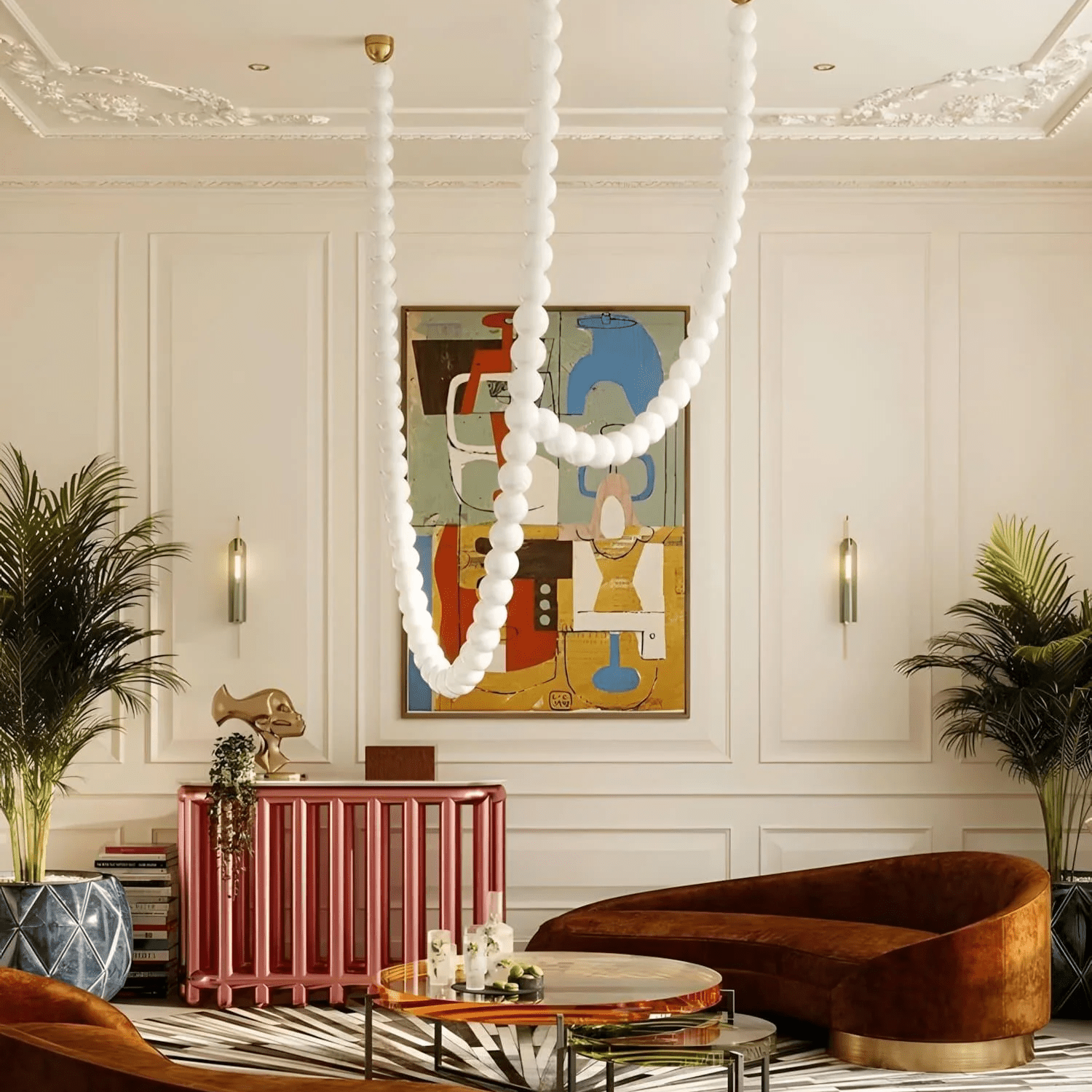 Halti Necklace Acrylic Chandelier - 114 Lights: Dia 31.5" x H 98.4"Gold & WhiteWarm LightBlushlighting