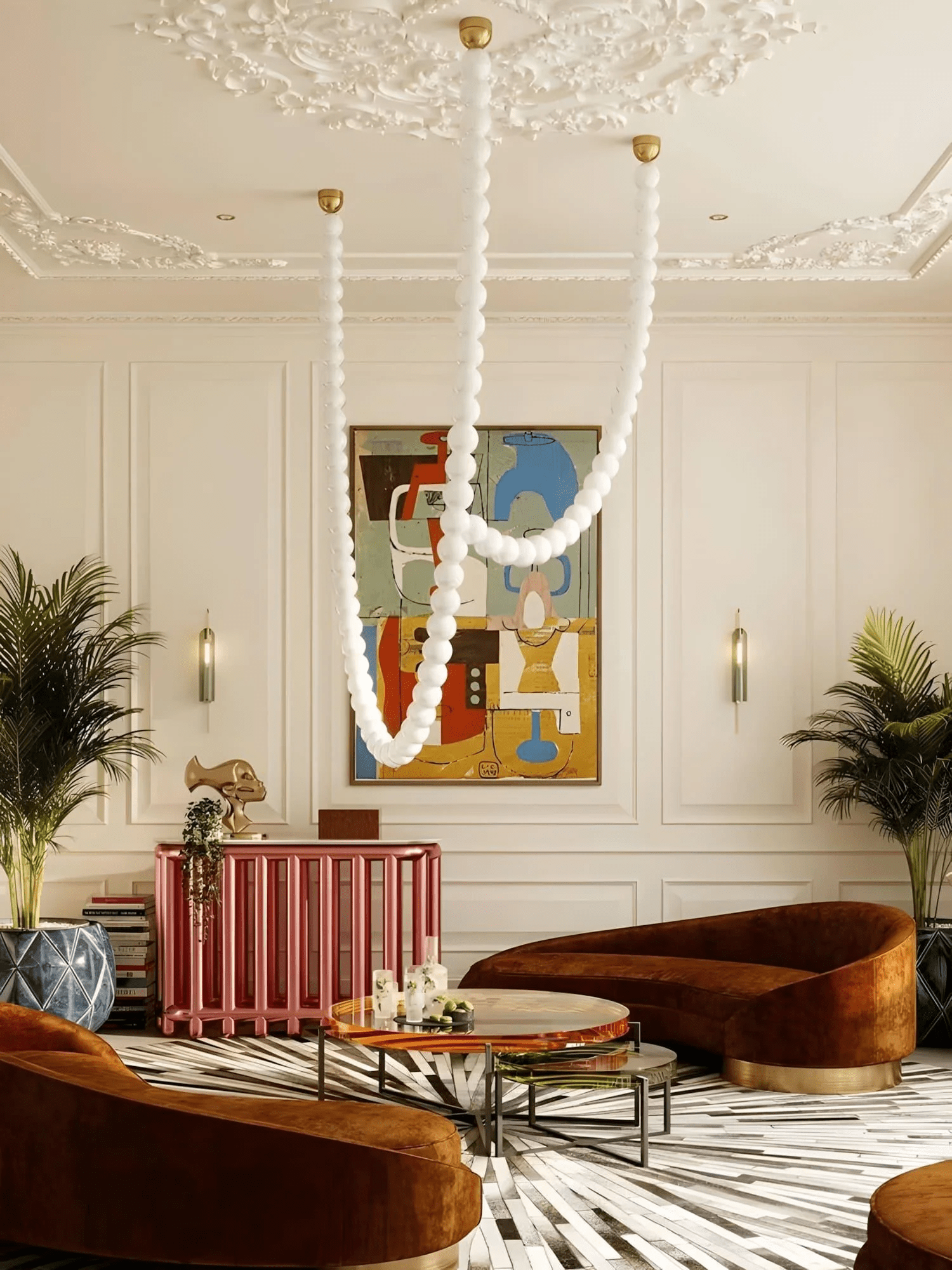 Halti Necklace Acrylic Chandelier - 114 Lights: Dia 31.5" x H 98.4"Gold & WhiteWarm LightBlushlighting