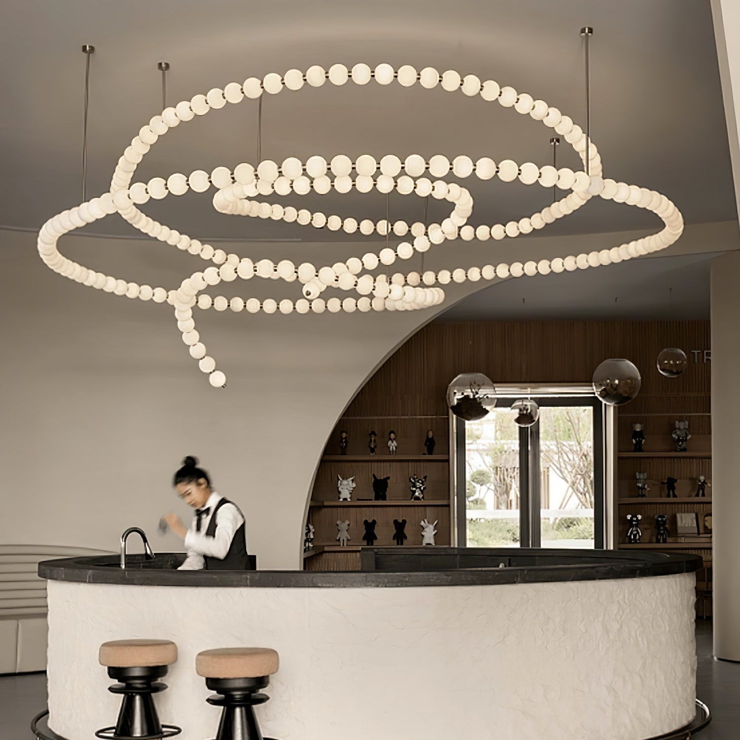 Halti Necklace Acrylic Chandelier - 15 Lights: Dia 35" xH 19.6"Gold & WhiteWarm LightBlushlighting
