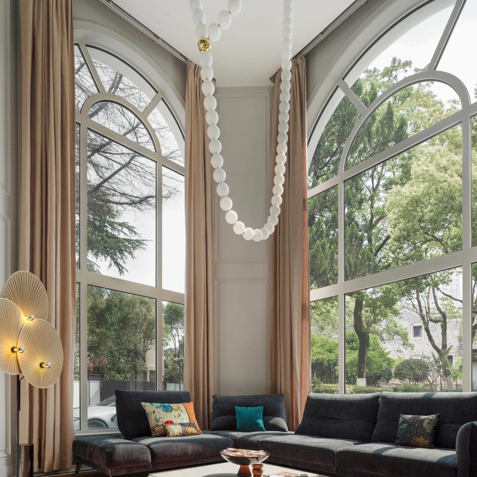 Halti Necklace Acrylic Chandelier - 114 Lights: Dia 31.5" x H 98.4"Gold & WhiteWarm LightBlushlighting
