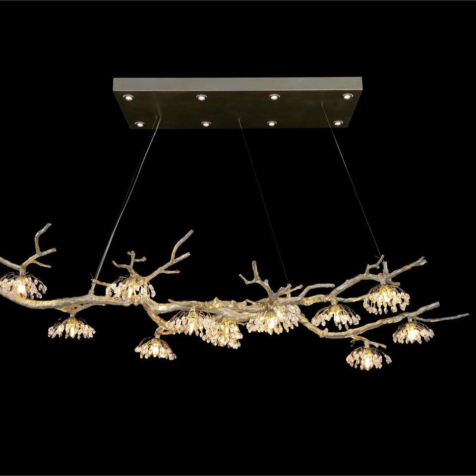 Hanasaku Crystal Bud Branch Fourteen - Light Oblong Chandelier - Blushlighting